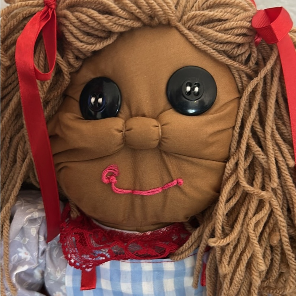 Handmade Rag Doll with Red Ribbons